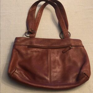 Vintage Argentina  Brown Leather Shoulder Bag Double Straps 13 1/2”x9 1/2” #1171